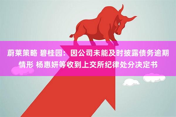 蔚莱策略 碧桂园：因公司未能及时披露债务逾期情形 杨惠妍等收到上交所纪律处分决定书